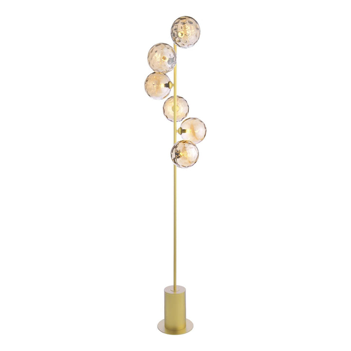 Dar SPI4935-11 Spiral 6 Light Floor Lamp Matt Gold With Amber Dimpled Glass