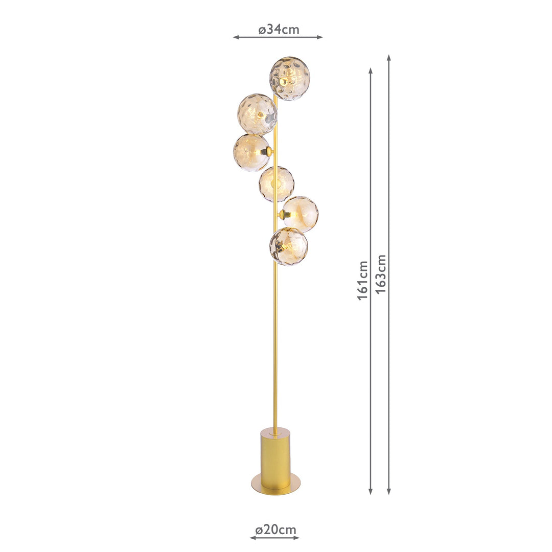 Dar SPI4935-11 Spiral 6 Light Floor Lamp Matt Gold With Amber Dimpled Glass