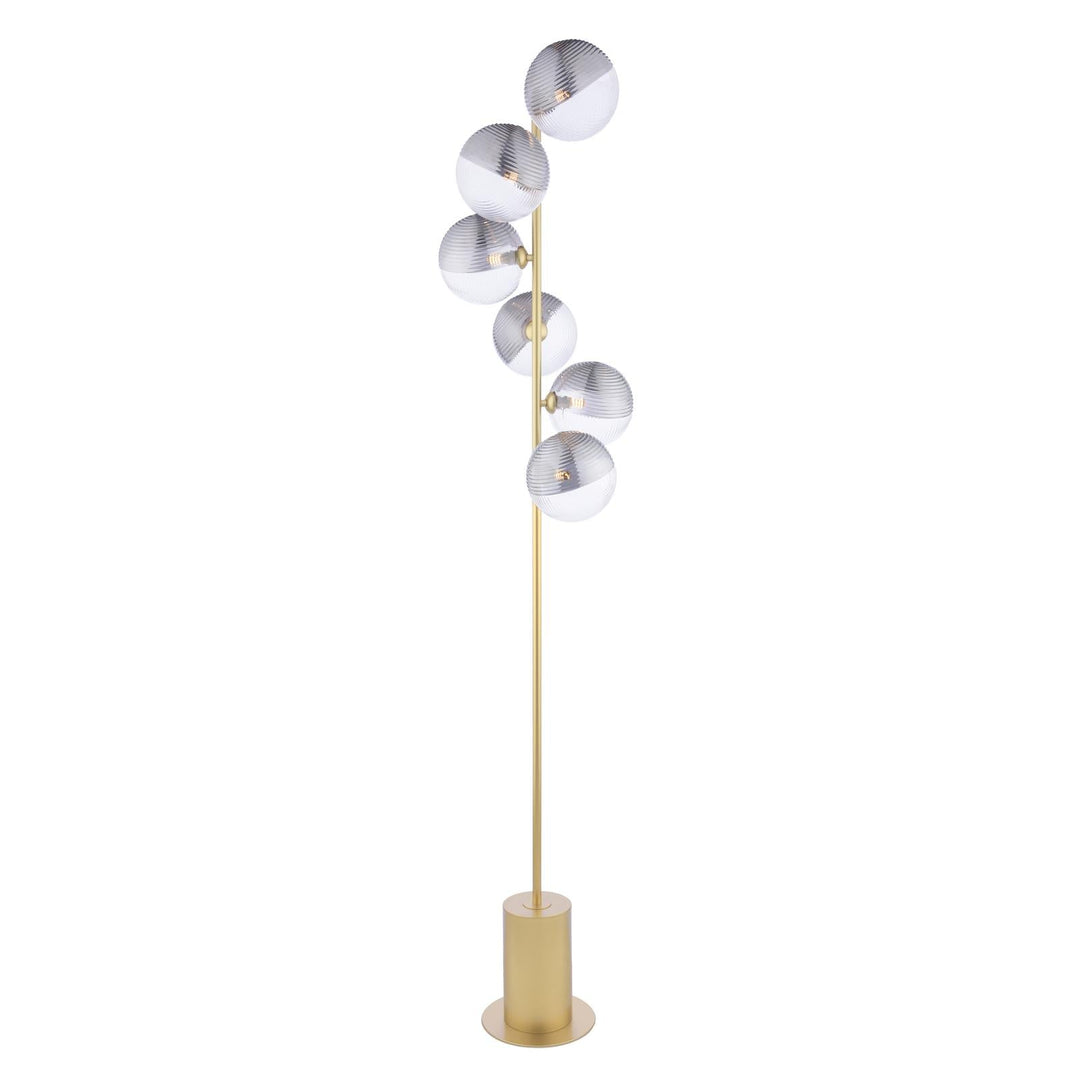 Dar SPI4935-19 Spiral 6 Light Floor Lamp Matt Gold With Smoked/Clear Ribbed Glass