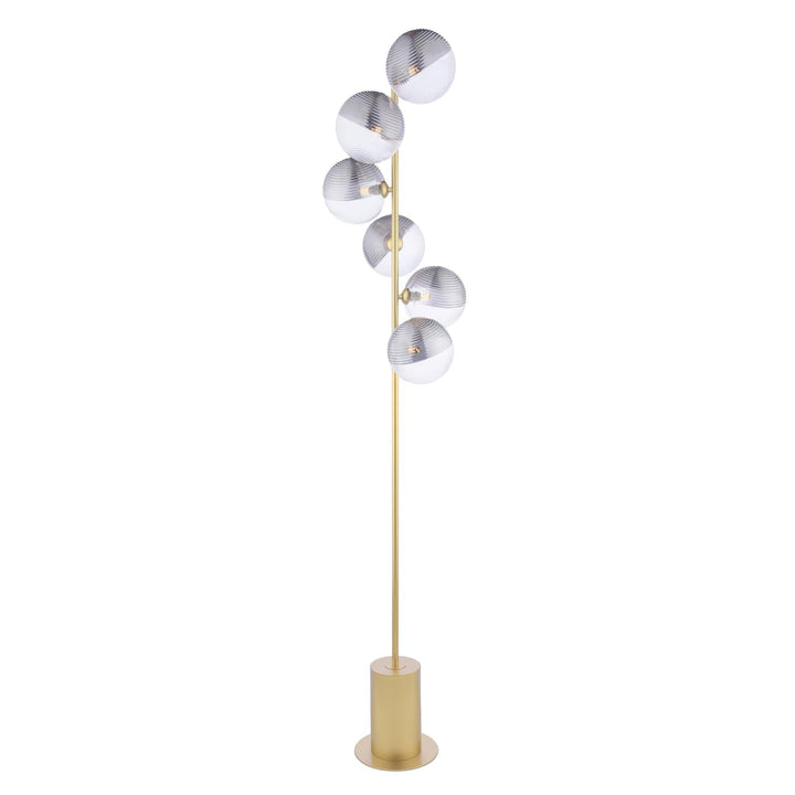 Dar SPI4935-19 Spiral 6 Light Floor Lamp Matt Gold With Smoked/Clear Ribbed Glass