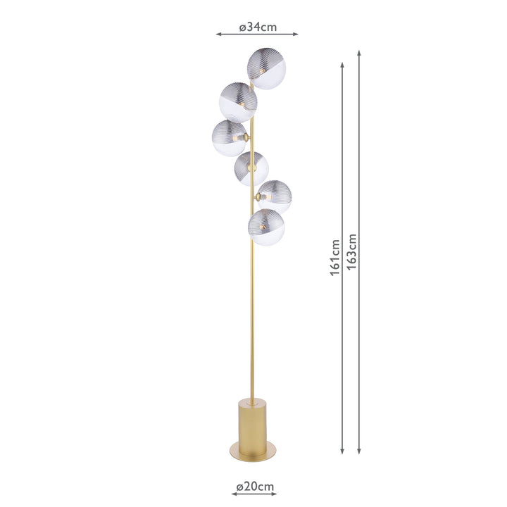 Dar SPI4935-19 Spiral 6 Light Floor Lamp Matt Gold With Smoked/Clear Ribbed Glass