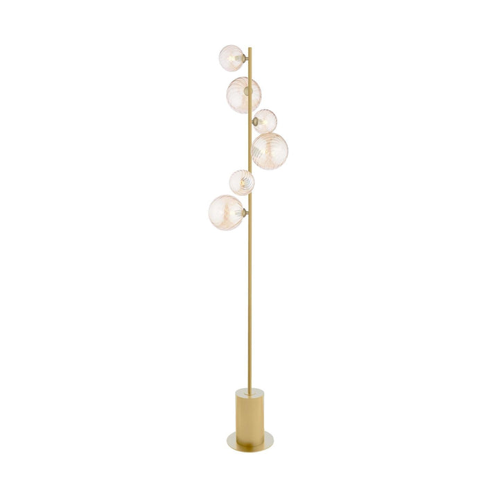 Dar SPI4935-MIX Spiral 6 Light Floor Lamp Matt Gold and Amber Glass