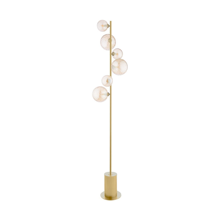 Dar SPI4935-MIX Spiral 6 Light Floor Lamp Matt Gold and Amber Glass