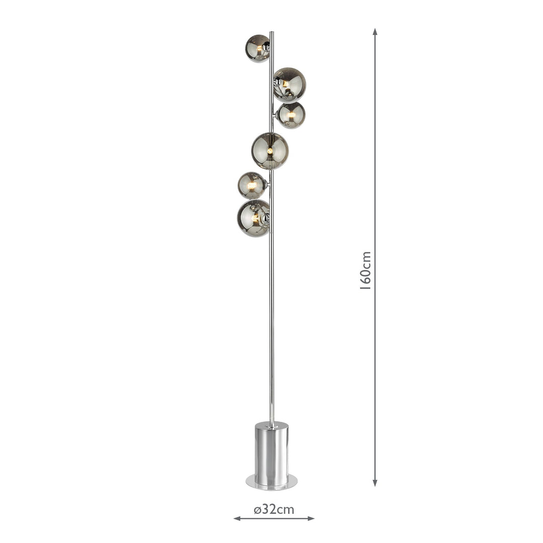 Dar SPI4950-01-24 Spiral 6 Light Floor Lamp Polished Chrome and Smoked Glass