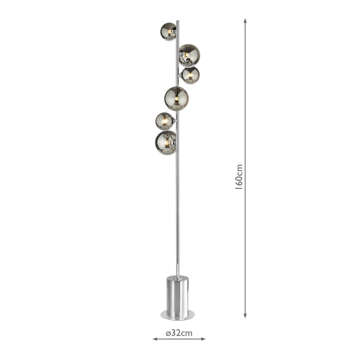 Dar SPI4950-01-24 Spiral 6 Light Floor Lamp Polished Chrome and Smoked Glass
