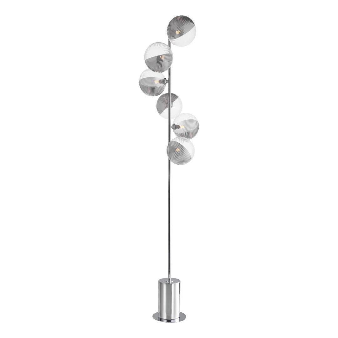 Dar SPI4950-19 Spiral 6 Light Floor Lamp Polished Chrome With Smoked/Clear Ribbed Glass