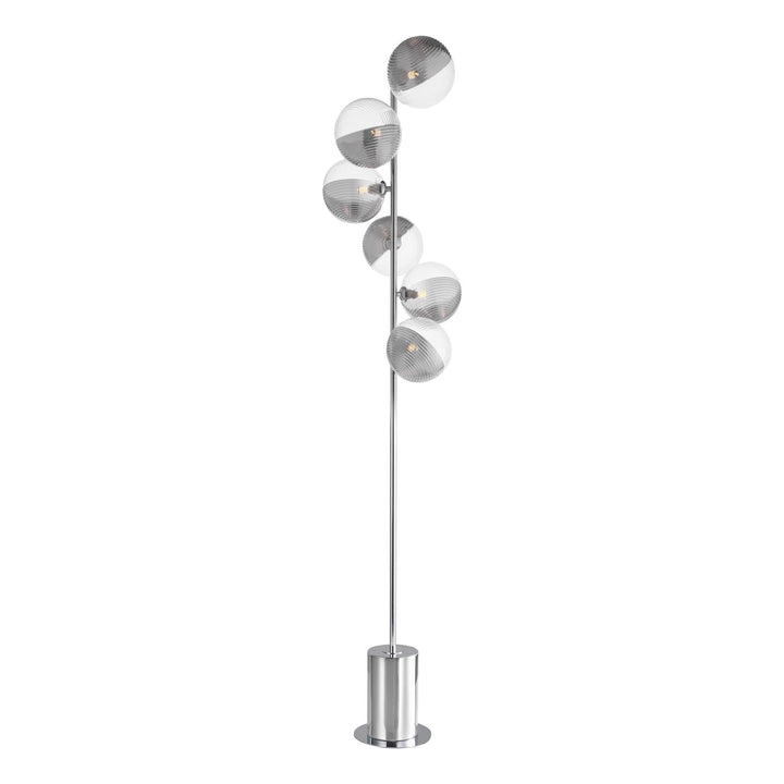 Dar SPI4950-19 Spiral 6 Light Floor Lamp Polished Chrome With Smoked/Clear Ribbed Glass