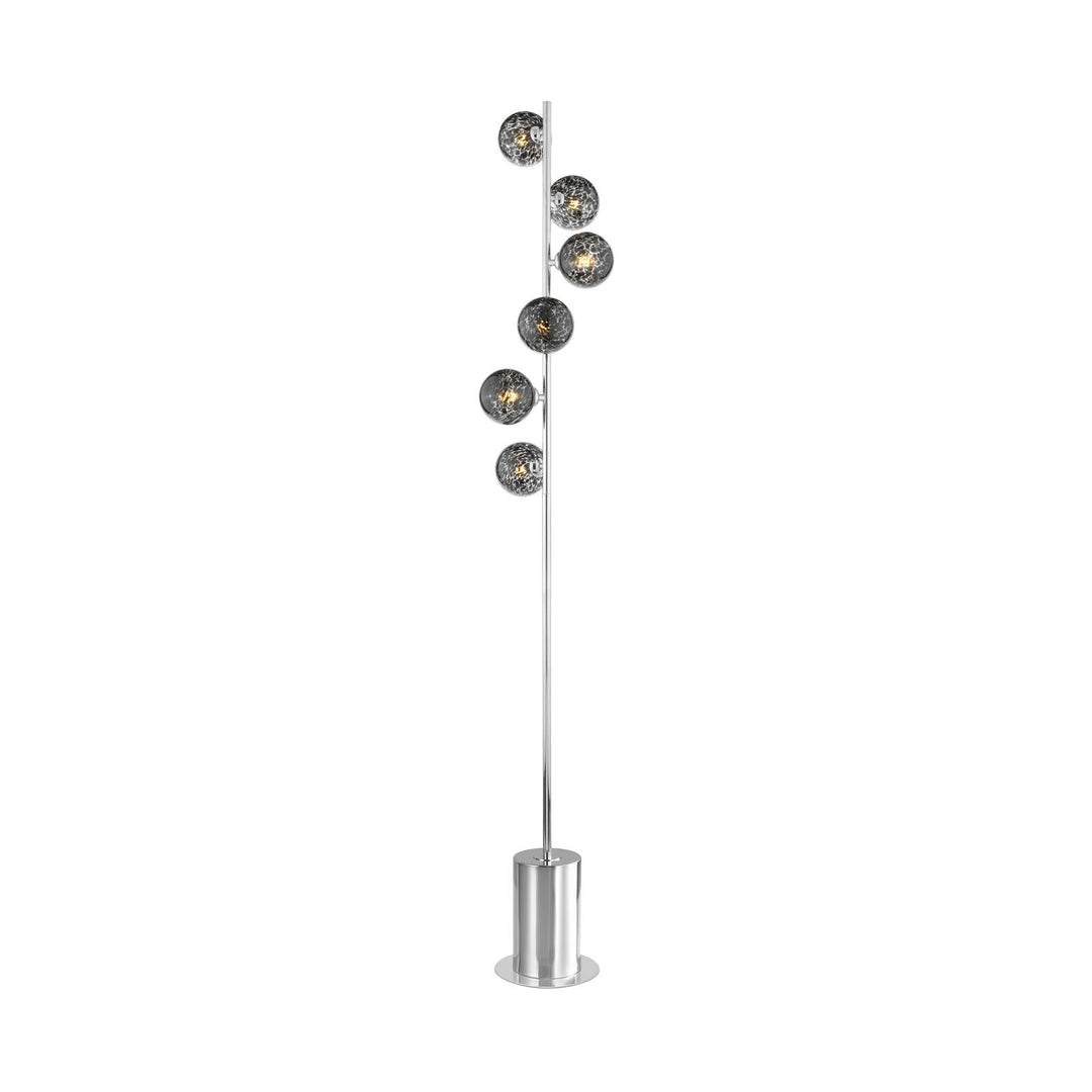 Dar SPI4950-21 Spiral 6 Light Floor Lamp Polished Chrome With Black Confetti Glass