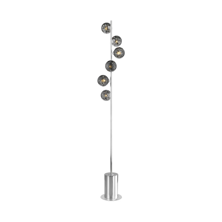 Dar SPI4950-21 Spiral 6 Light Floor Lamp Polished Chrome With Black Confetti Glass