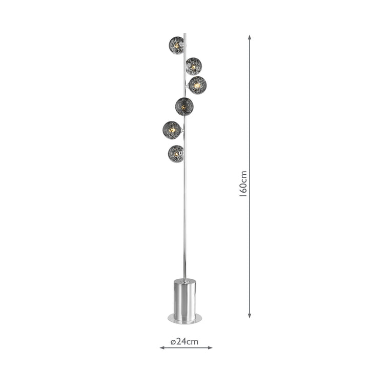 Dar SPI4950-21 Spiral 6 Light Floor Lamp Polished Chrome With Black Confetti Glass