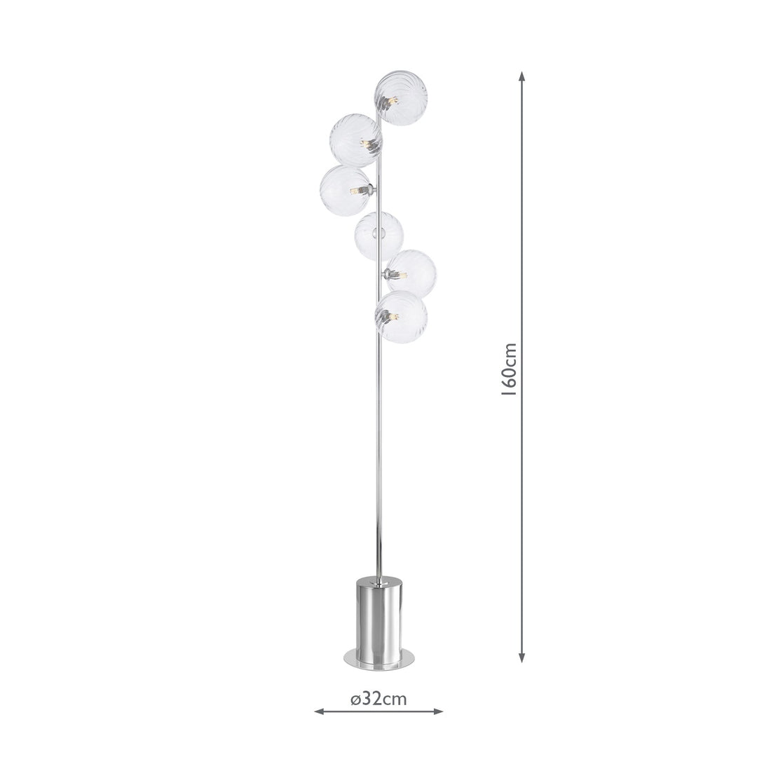 Dar SPI4950-22 Spiral 6 Light Floor Lamp Polished Chrome With Closed Glass