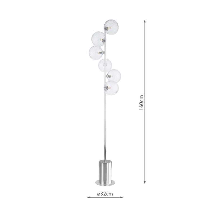Dar SPI4950-22 Spiral 6 Light Floor Lamp Polished Chrome With Closed Glass