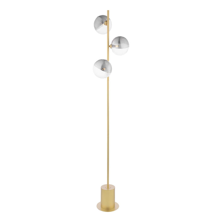 Dar SPI5535-19 Spiral 3 Light Floor Lamp Matt Gold With Smoked/Clear Ribbed Glass