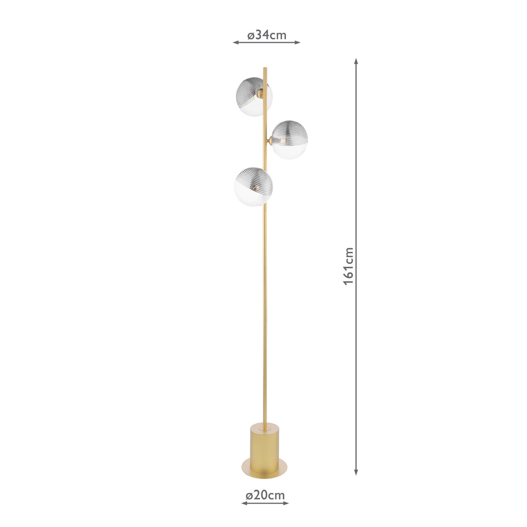 Dar SPI5535-19 Spiral 3 Light Floor Lamp Matt Gold With Smoked/Clear Ribbed Glass