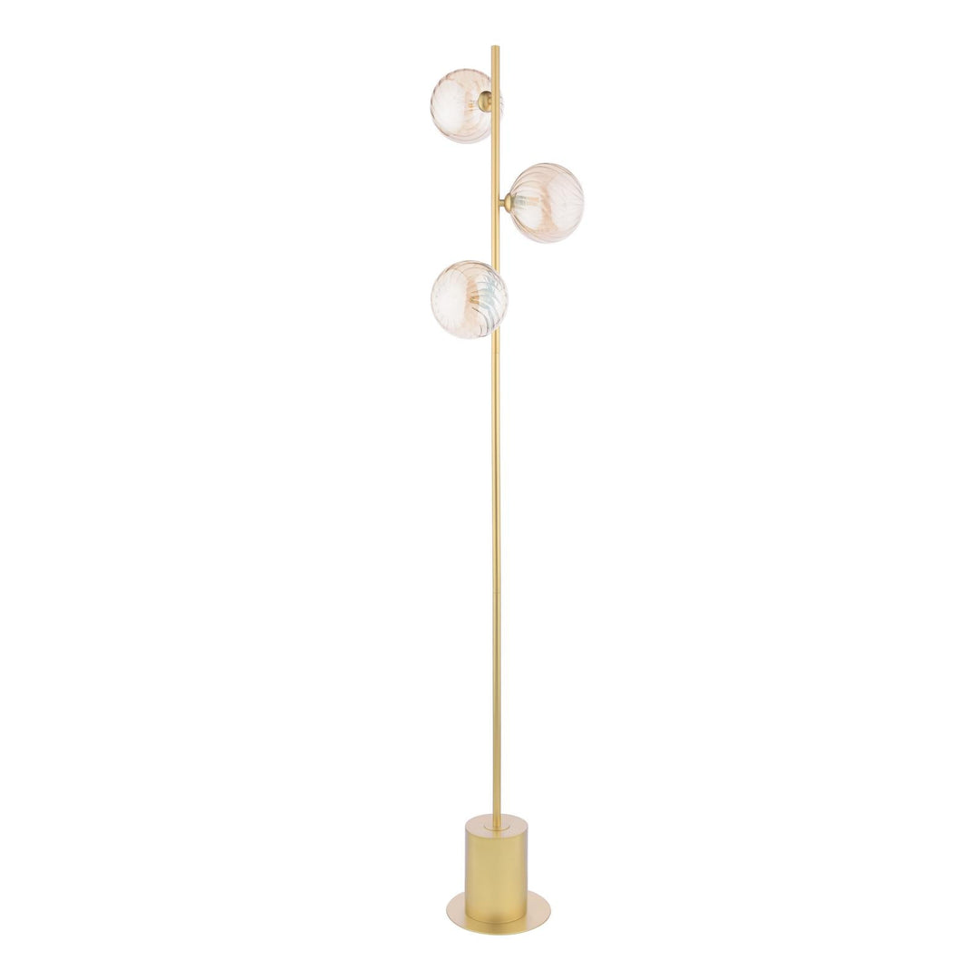 Dar SPI5535-26 Spiral 3 Light Floor Lamp Matt Gold With Twisted Amber Glass