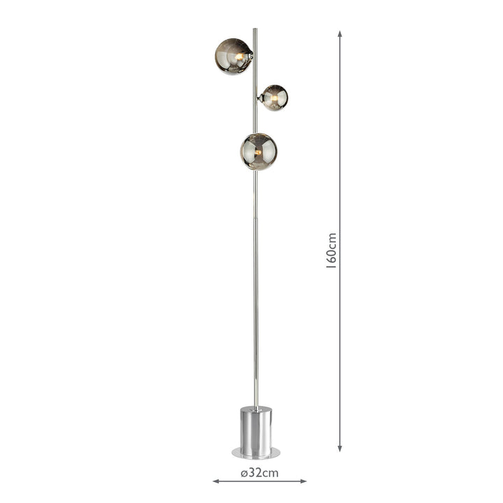 Dar SPI5550-01-24 Spiral 3 Light Floor Lamp Polished Chrome and Smoked Glass