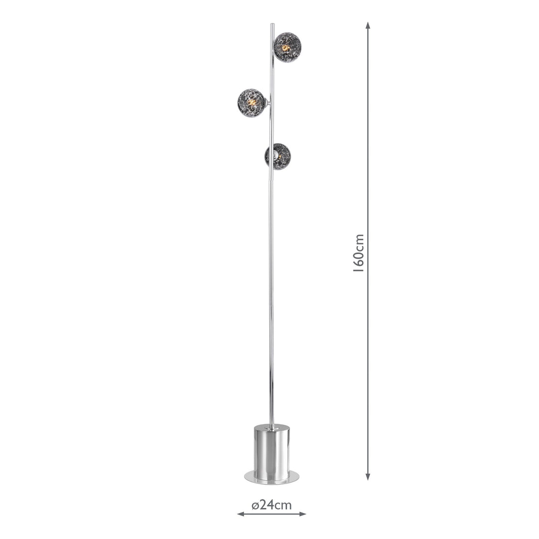 Dar SPI5550-21 Spiral 3 Light Floor Lamp Polished Chrome With Black Confetti Glass
