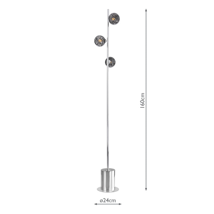 Dar SPI5550-21 Spiral 3 Light Floor Lamp Polished Chrome With Black Confetti Glass