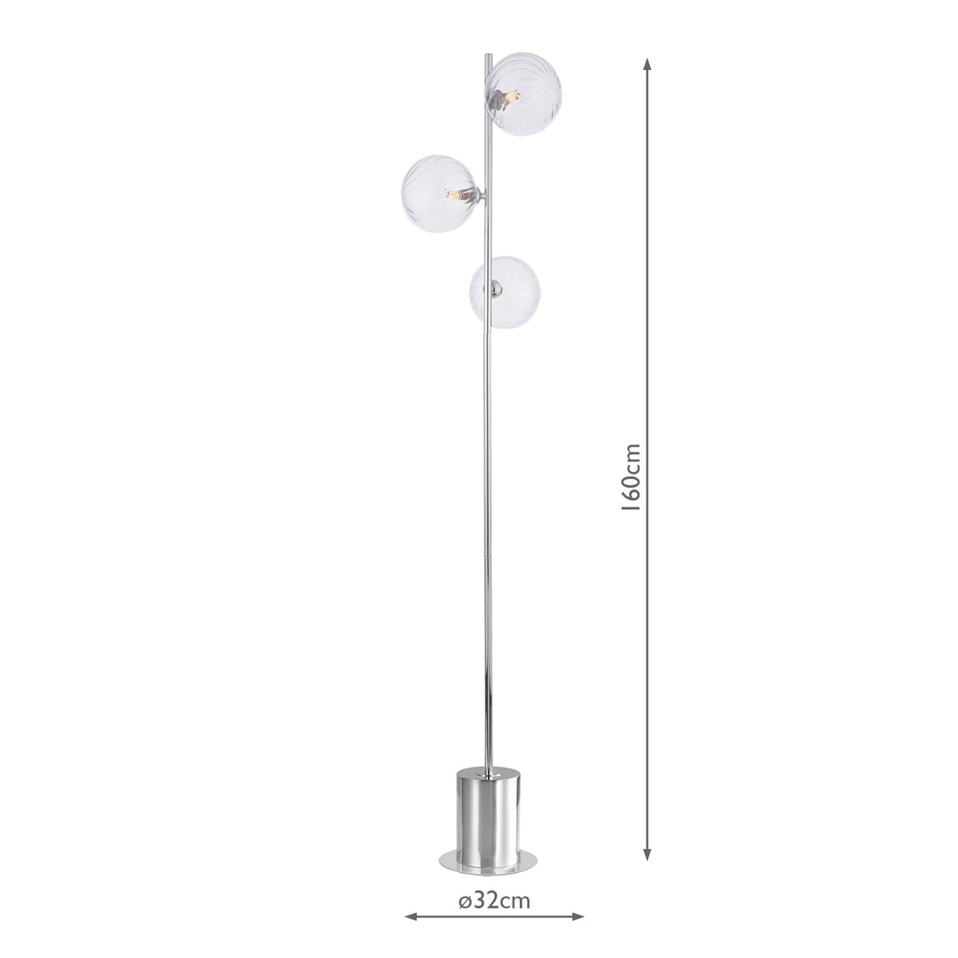 Dar SPI5550-22 Spiral 3 Light Floor Lamp Polished Chrome With Closed Glass