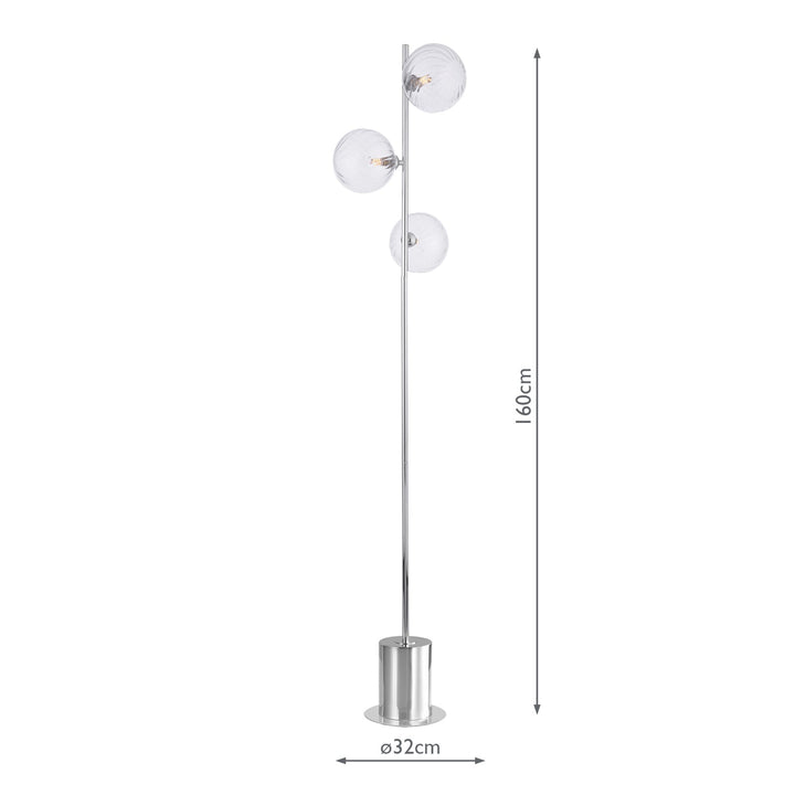 Dar SPI5550-22 Spiral 3 Light Floor Lamp Polished Chrome With Closed Glass