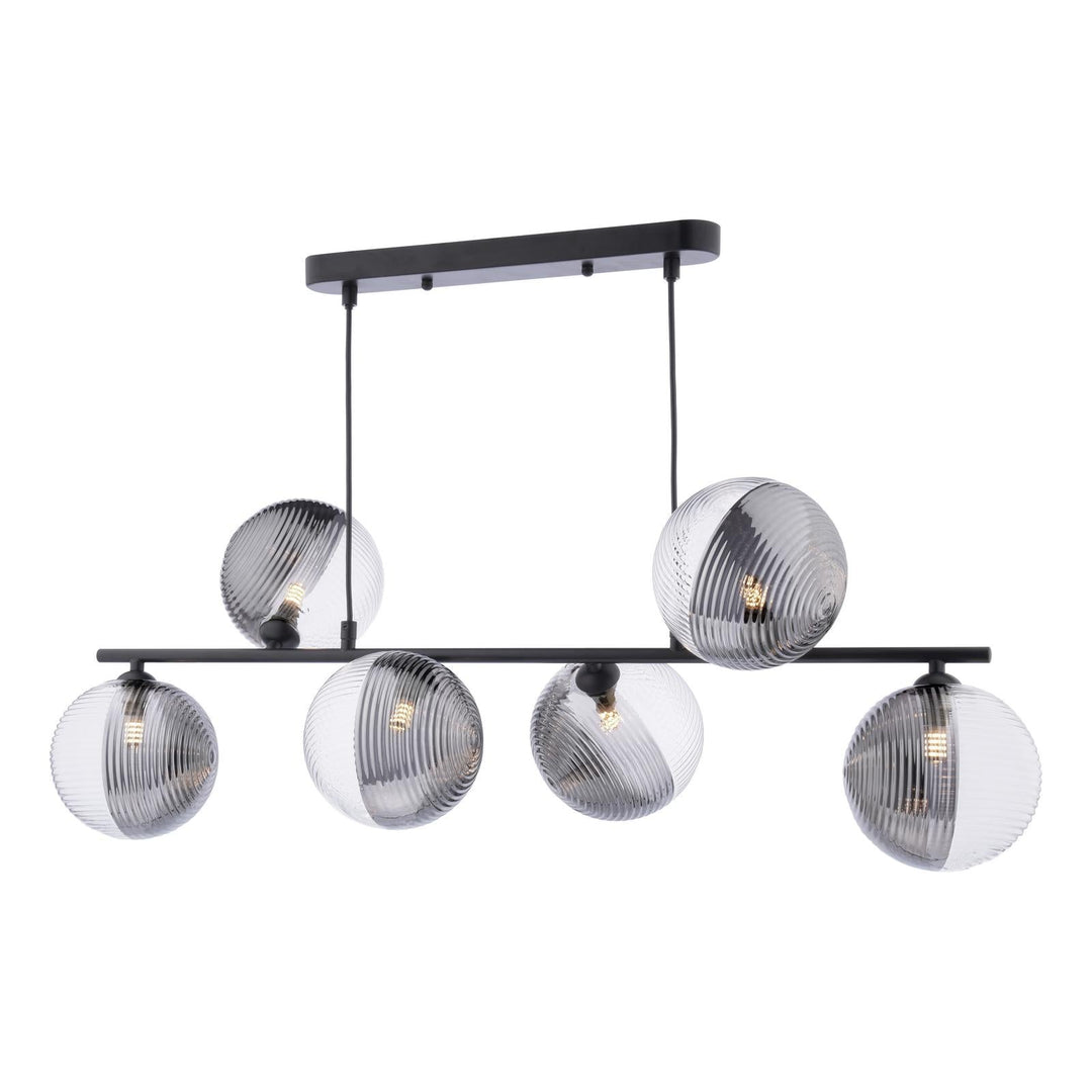 Dar SPI6422-19 Spiral 6 Light Bar Pendant Matt Black With Smoked/Clear Ribbed Glass