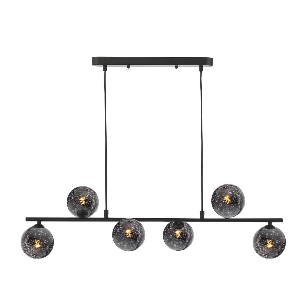 Dar SPI6422-21 Spiral 6 Light Bar Pendant Matt Black With Black Confetti Glass