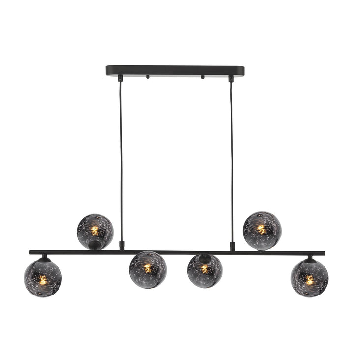 Dar SPI6422-21 Spiral 6 Light Bar Pendant Matt Black With Black Confetti Glass