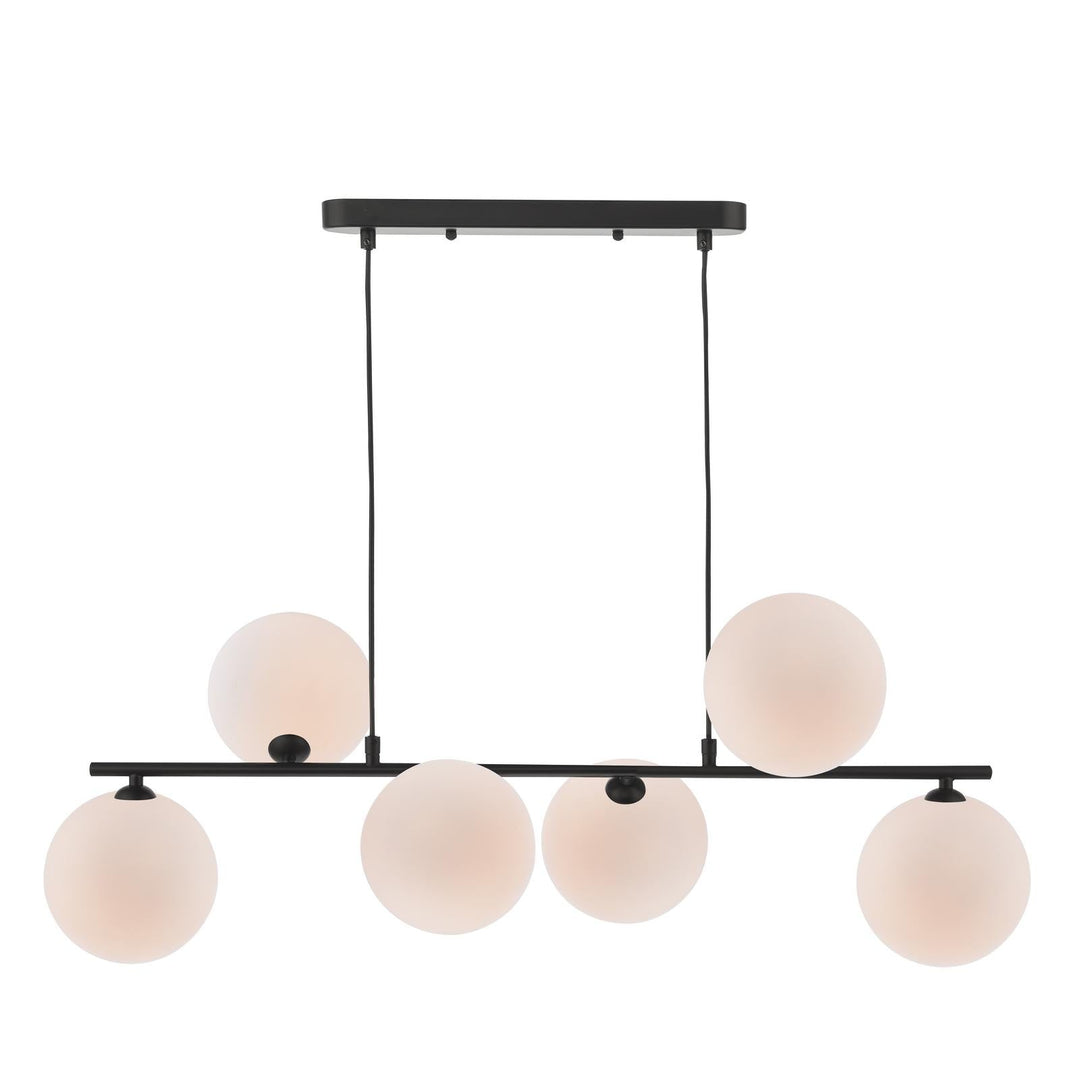 Dar SPI6422-23 Spiral 6 Light Bar Pendant Matt Black With Opal Glass