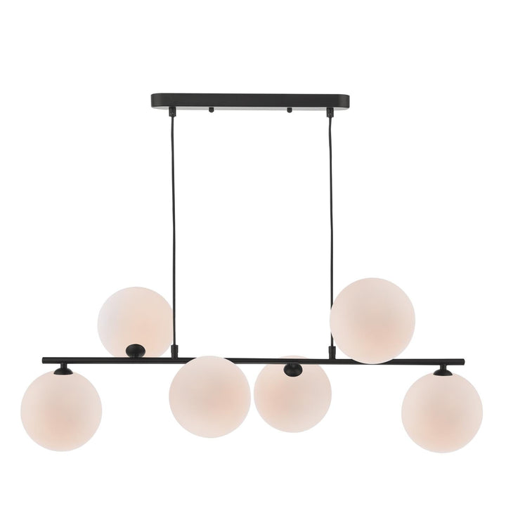 Dar SPI6422-23 Spiral 6 Light Bar Pendant Matt Black With Opal Glass