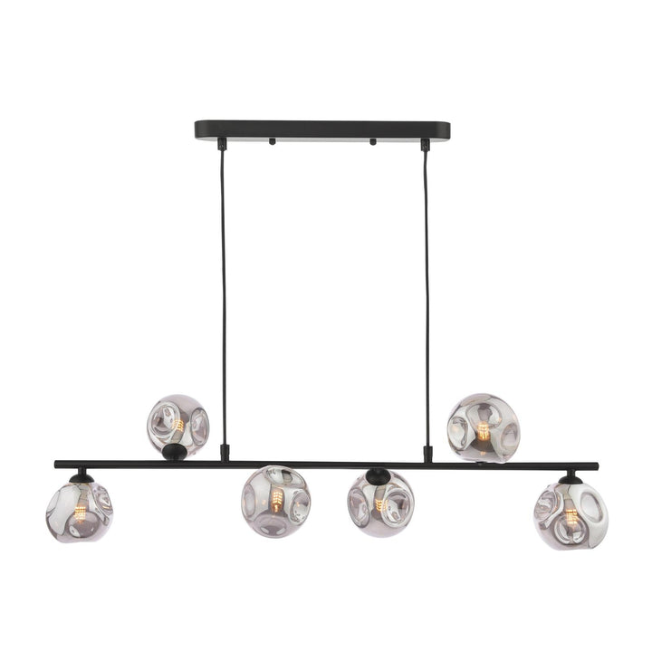 Dar SPI6422-28 Spiral 6 Light Bar Pendant Matt Black With Closed Organic Smoked Glass