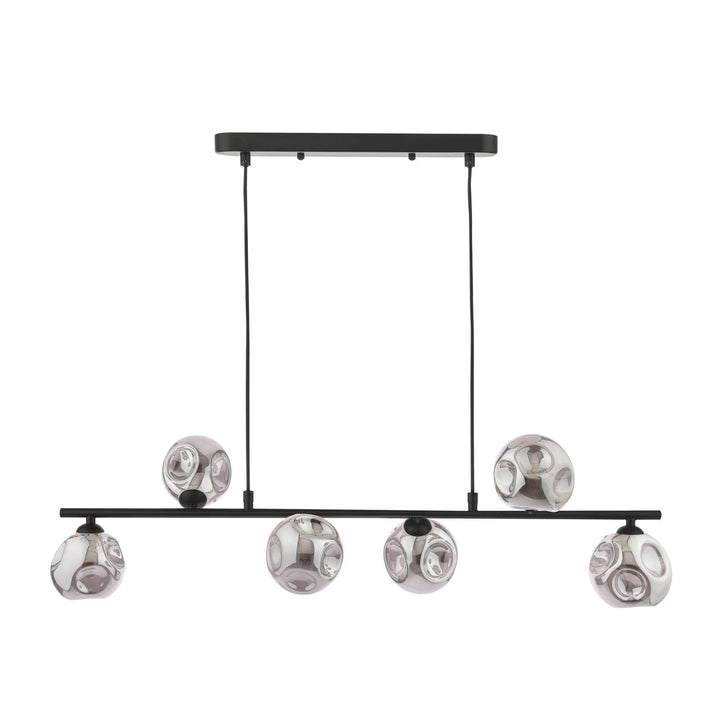 Dar SPI6422-28 Spiral 6 Light Bar Pendant Matt Black With Closed Organic Smoked Glass