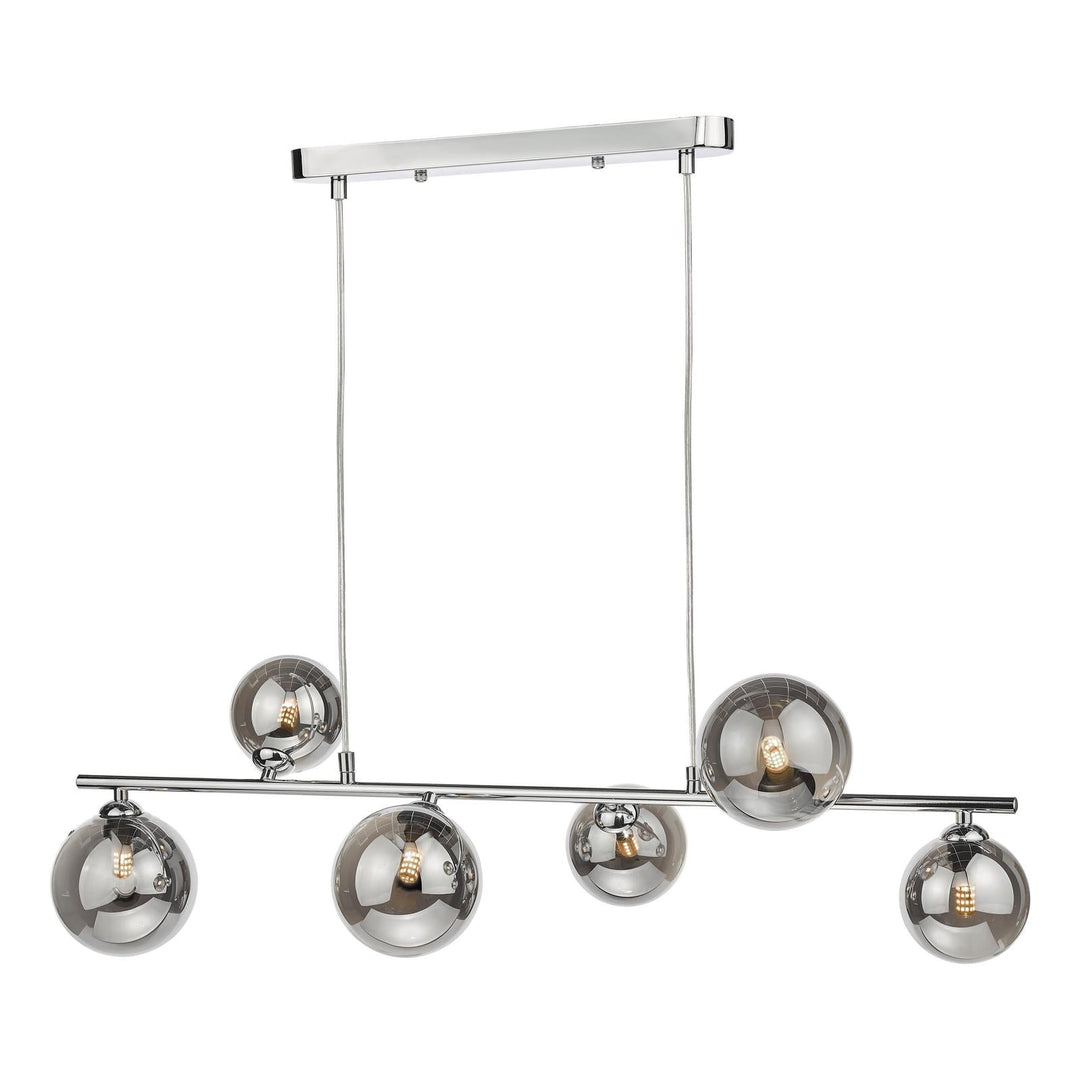 Dar SPI6450-01-24 Spiral 6 Light Bar Pendant Polished Chrome and Smoked Glass