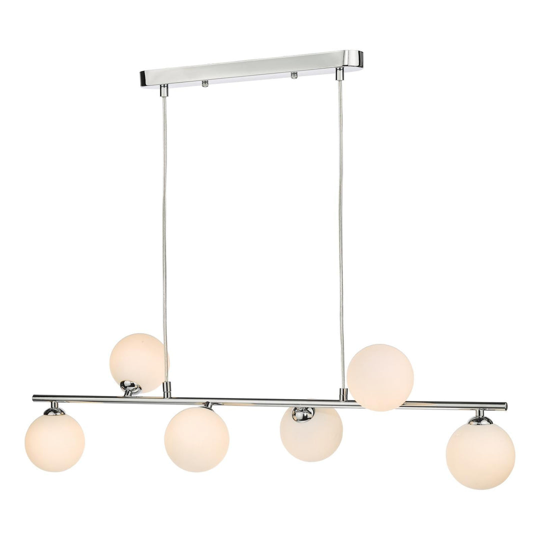 Dar SPI6450-02 Spiral 6 Light Bar Pendant Polished Chrome With Opal Glass