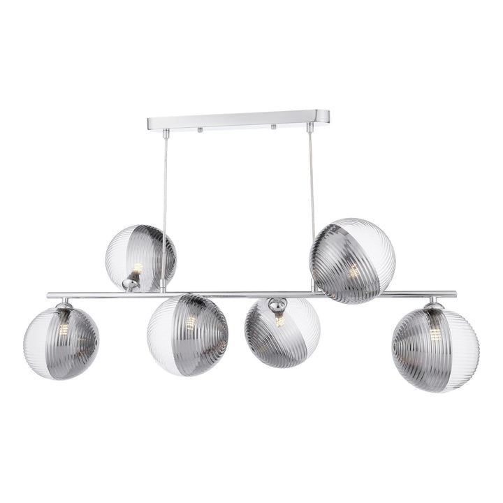 Dar SPI6450-19 Spiral 6 Light Bar Pendant Polished Chrome With Smoked/Clear Ribbed Glass