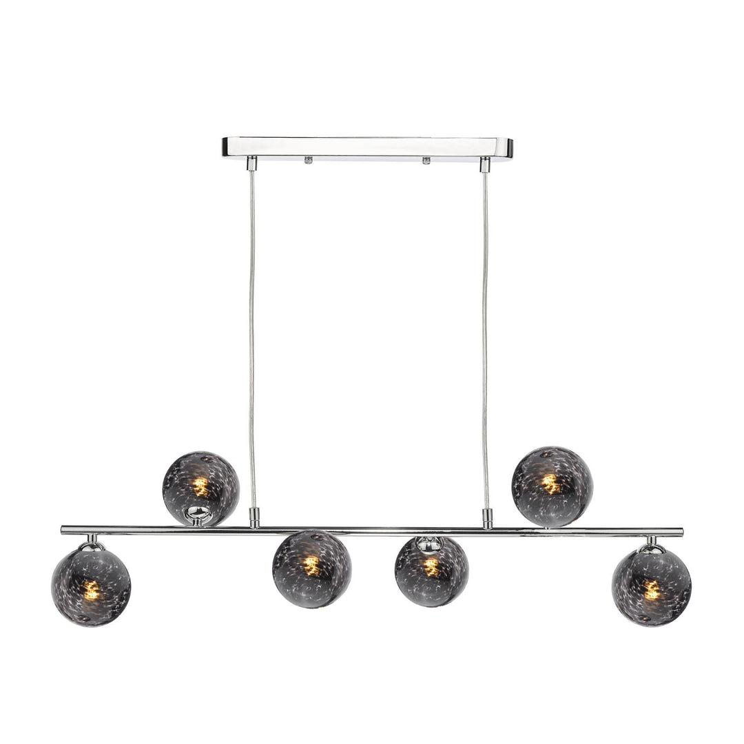 Dar SPI6450-21 Spiral 6 Light Bar Pendant Polished Chrome With Black Confetti Glass