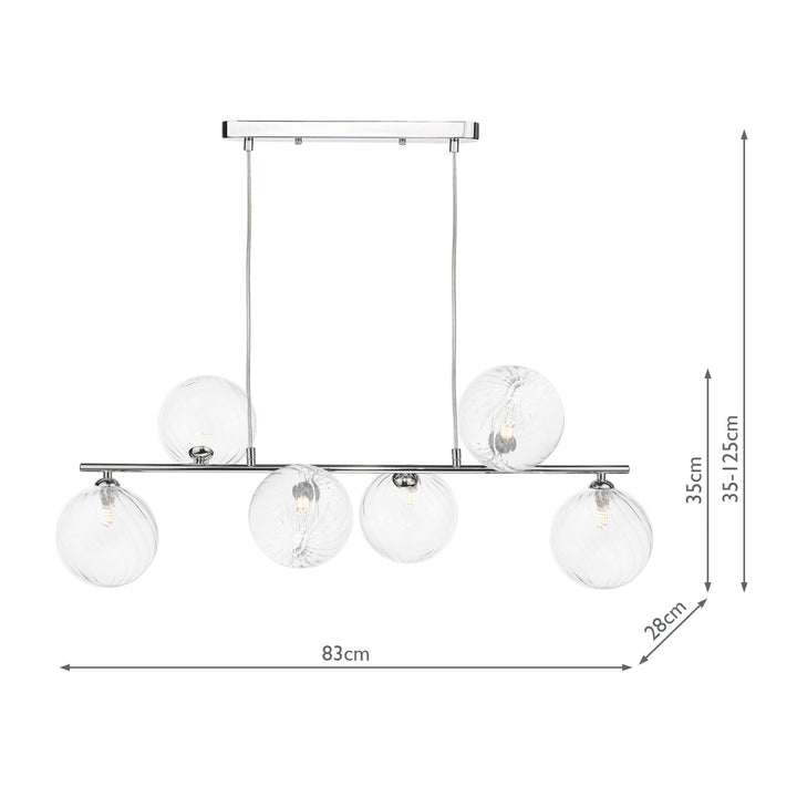 Dar SPI6450-22 Spiral 6 Light Bar Pendant Polished Chrome With Closed Glass