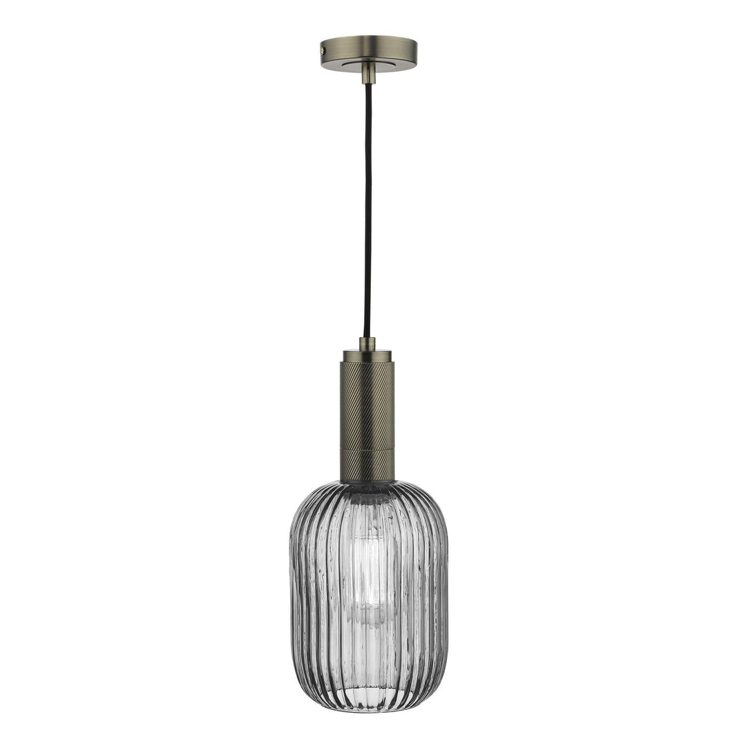 Dar SPK0167-SAW6510 Sawyer Pendant Antique Chrome and Smoked Ribbed Glass
