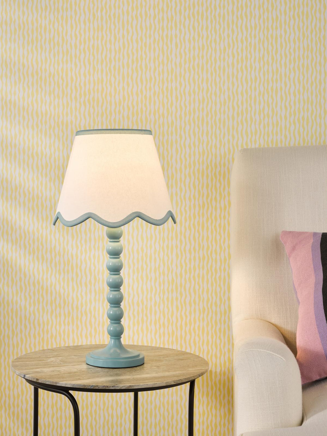 Dar SPO4223-POM1023 Spool Table Lamp Blue With Shade