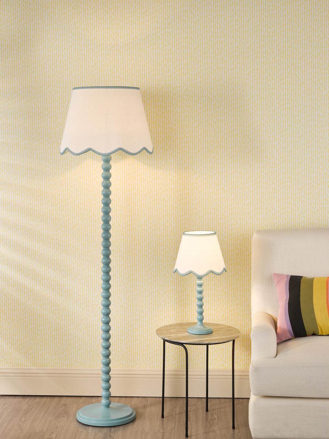 Dar SPO4223-POM1023 Spool Table Lamp Blue With Shade