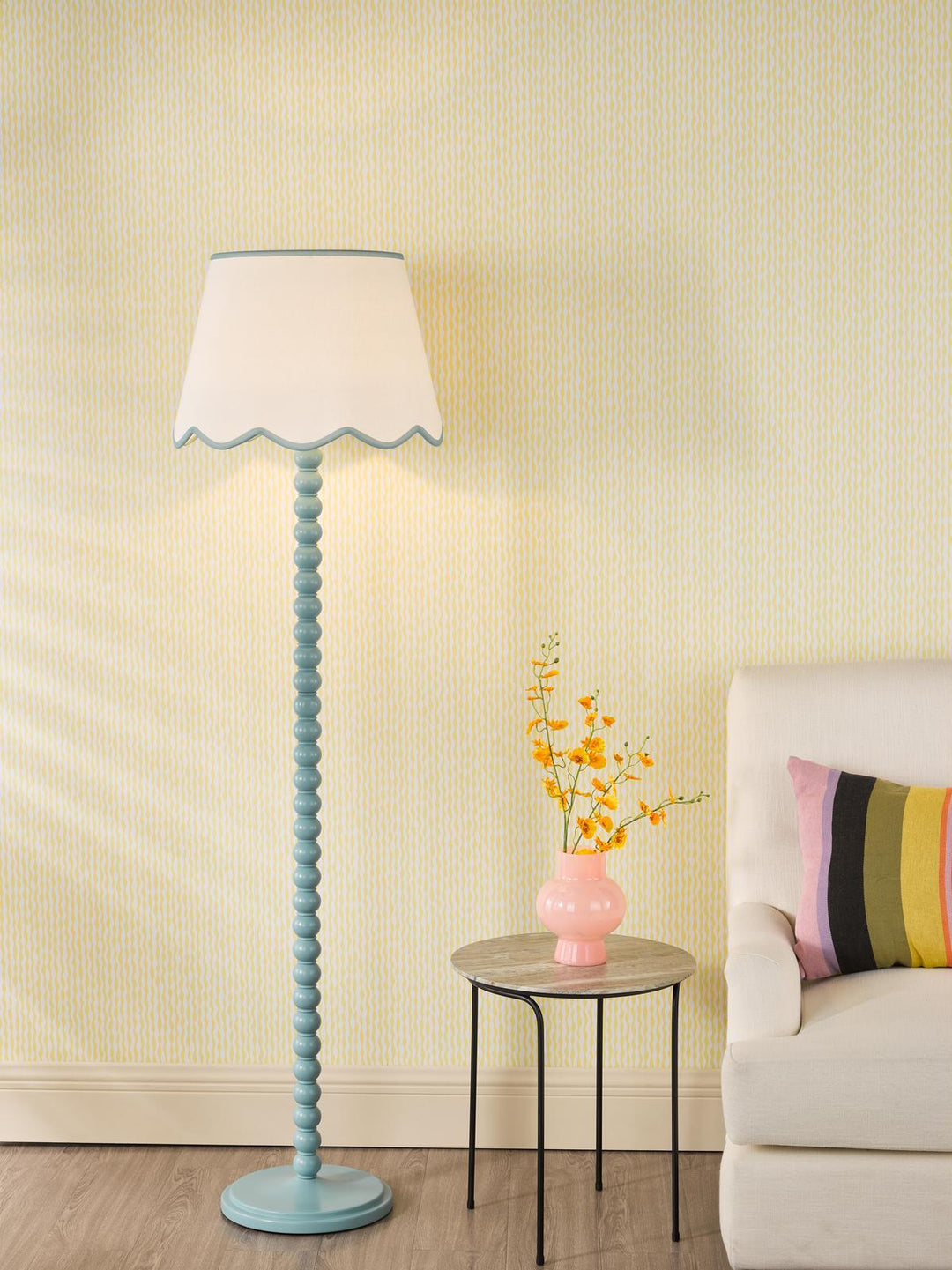 Dar SPO4923-POM1823 Spool Floor Lamp Blue With Shade