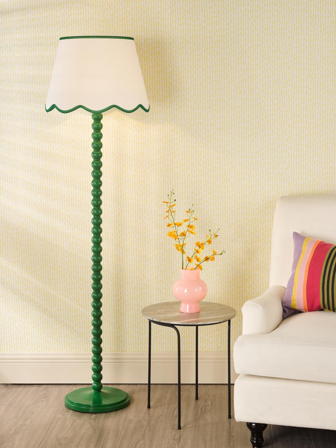 Dar SPO4924-POM1824 Spool Floor Lamp Green With Shade