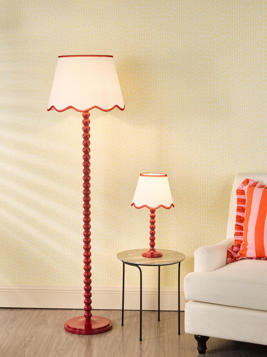 Dar SPO4925-POM1825 Spool Floor Lamp Red With Shade