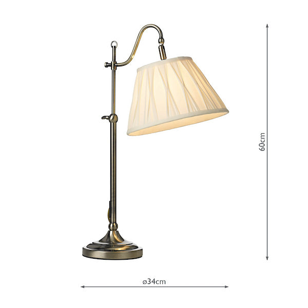 Dar SUF4075/X | Suffolk | Adjustable Table Lamp in Antique Brass | Cream Shade