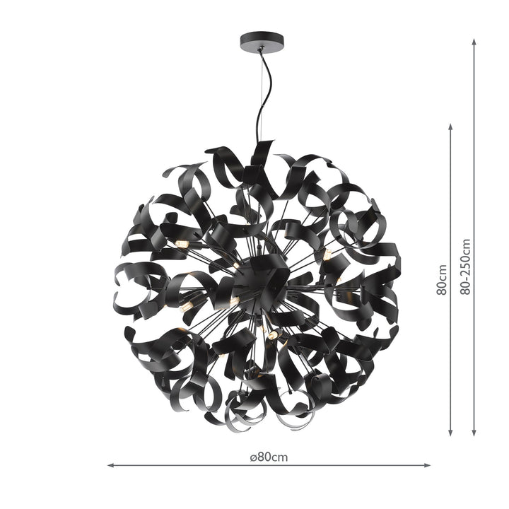 Dar SWA1222-03 Swash 12 Light Pendant Matt Black and Satin Black