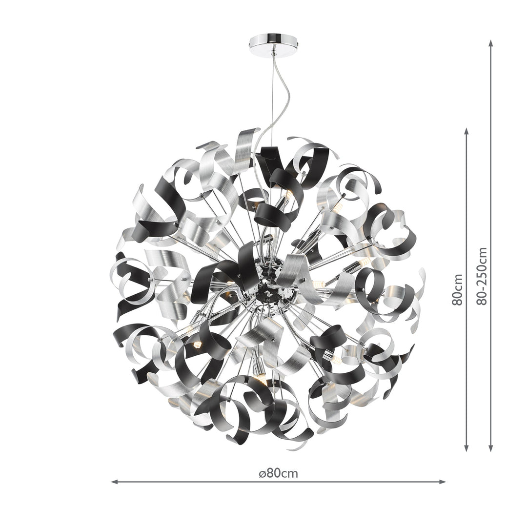 Dar SWA1250-01 Swash 12 Light Pendant Polished Chrome and Brushed Aluminium