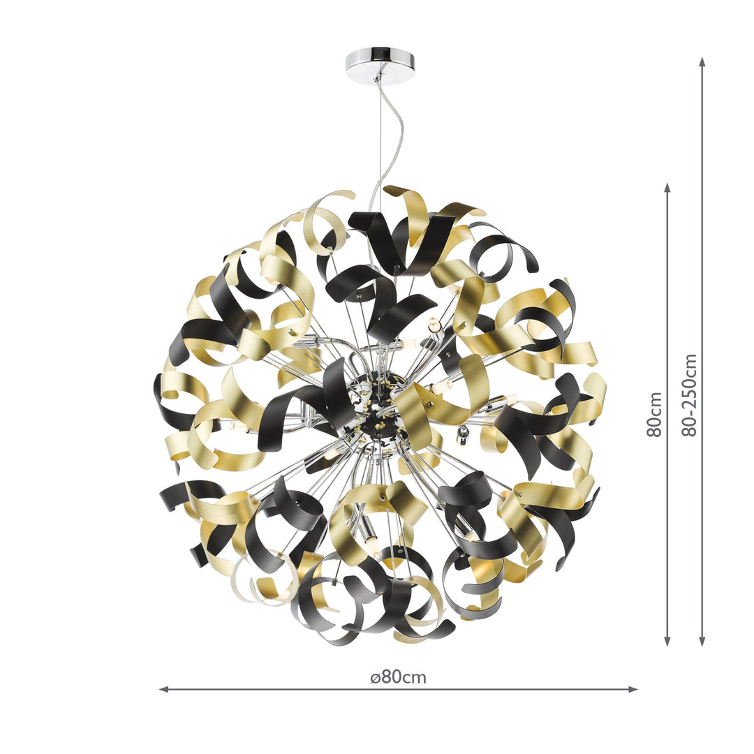 Dar SWA1250-02 Swash 12 Light Pendant Polished Chrome and Brushed Gold