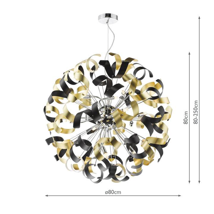 Dar SWA1250-02 Swash 12 Light Pendant Polished Chrome and Brushed Gold