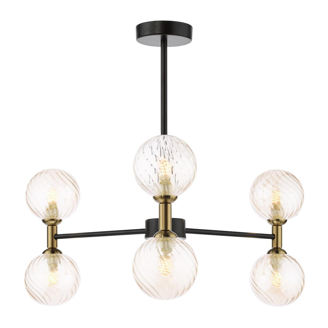 Dar TAK0654-25 Takara 6 Light Semi-Flush Matt Black and Bronze With Twisted Amber Glass