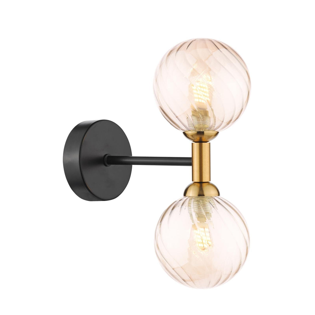 Dar TAK0954-25 Takara 2 Light Wall Light Matt Black and Bronze With Twisted Amber Glass