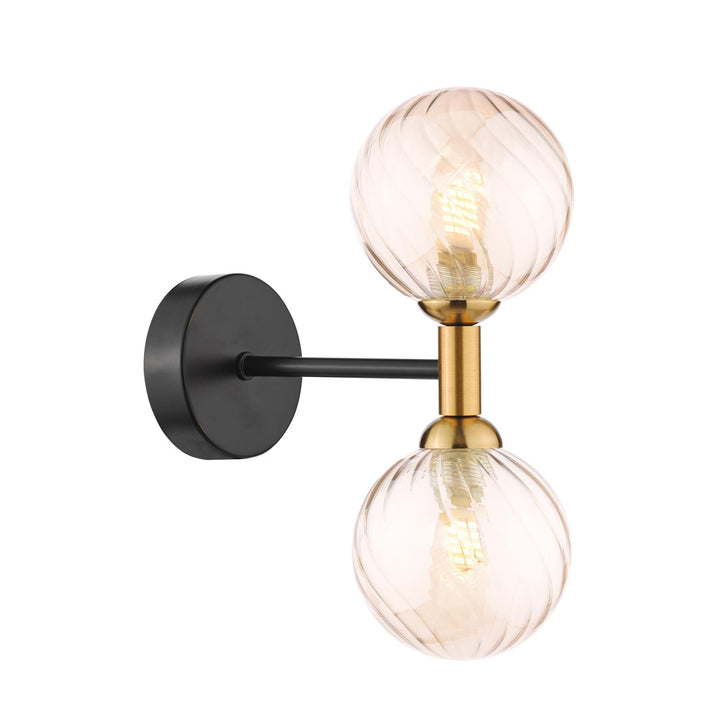 Dar TAK0954-25 Takara 2 Light Wall Light Matt Black and Bronze With Twisted Amber Glass
